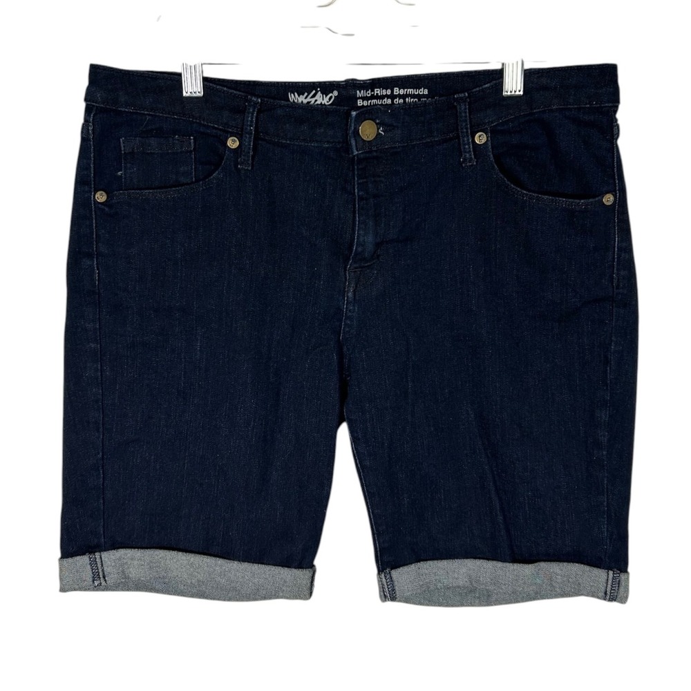 Mossimo Womens Mid-Rise Bermuda Denim Shorts Dark Wash Power Stretch Size 14/32